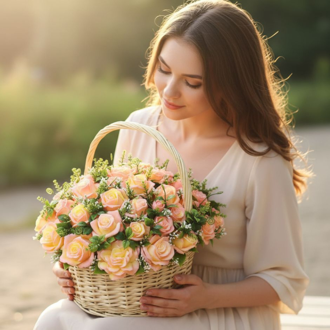 Большая корзина мыльных роз