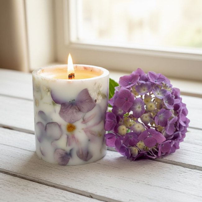 свеча и гортензия